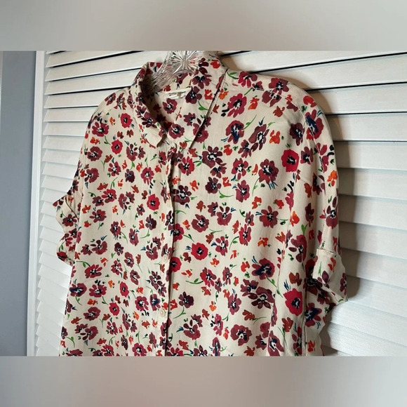 Beachlunchlounge Floral Button Down Short Sleeve Cuffed Blouse Shirt Medium EUC - Picture 4 of 10